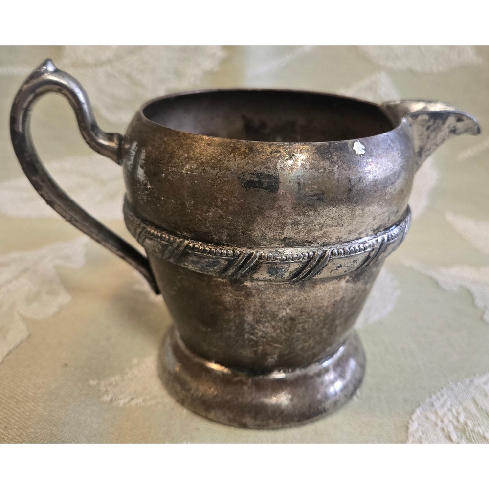 Vintage Gotham Silver on Copper Creamer Pitcher Rope Trim Footed 416